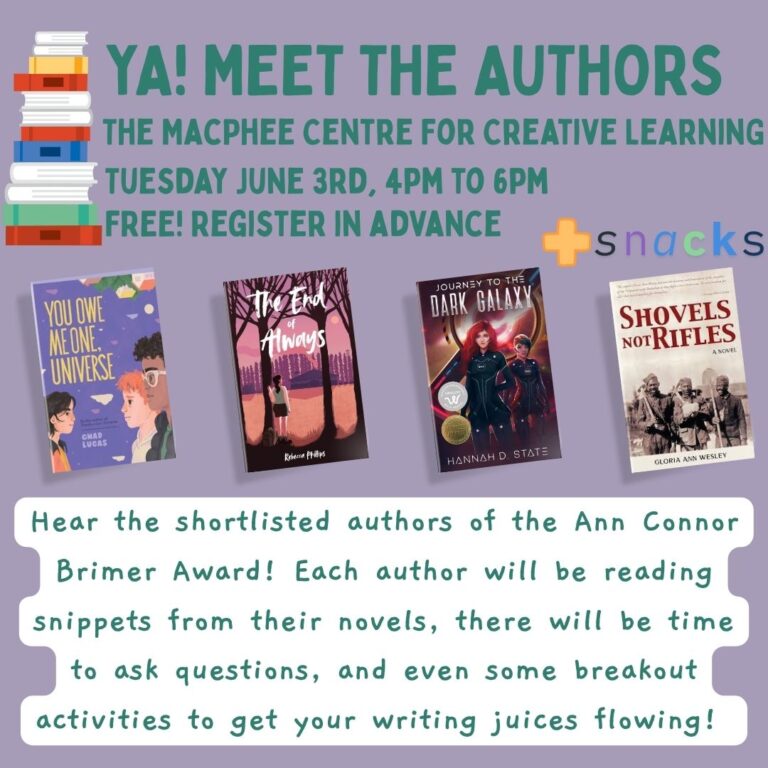 June 3 – YA! Meet The Authors at The MacPhee Centre For Creative Learning