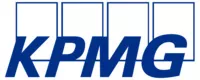 KPMG logo: blue text with rectancles behind each letter